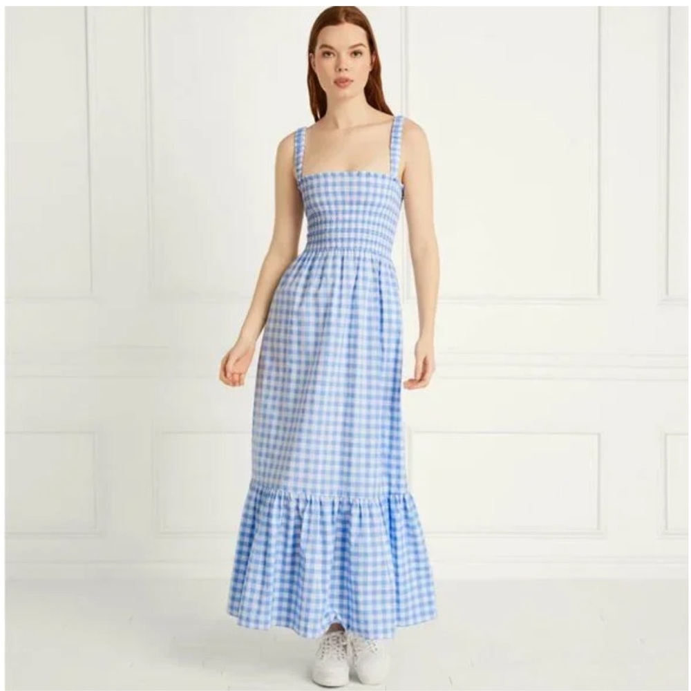 NWT XXS Hill House Home The Anjuli Nap Dress Blue Clip Dot Check